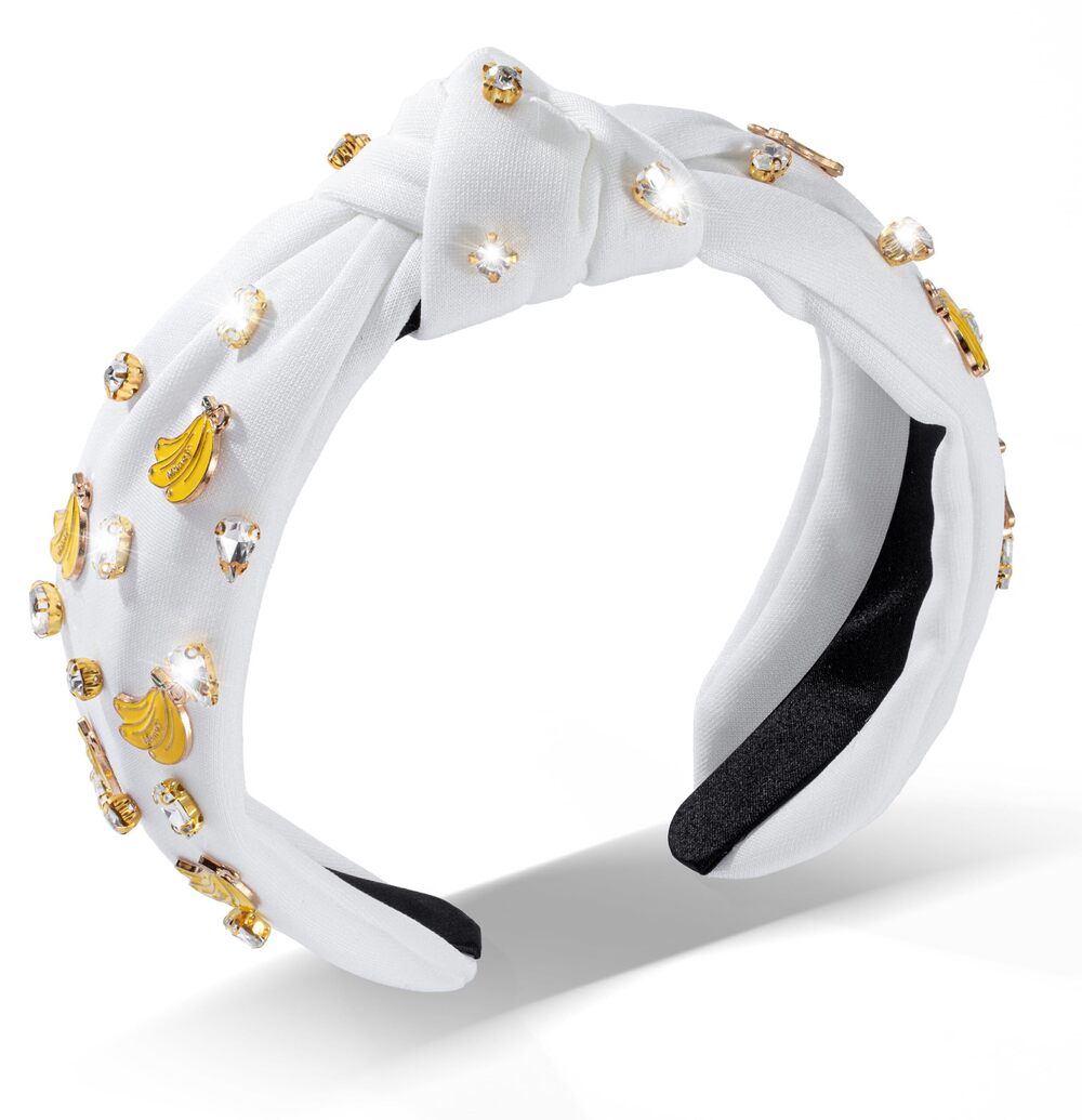 3871 Fruit Banana Headbands Sparkly Rhinestone Jeweled Knotted White